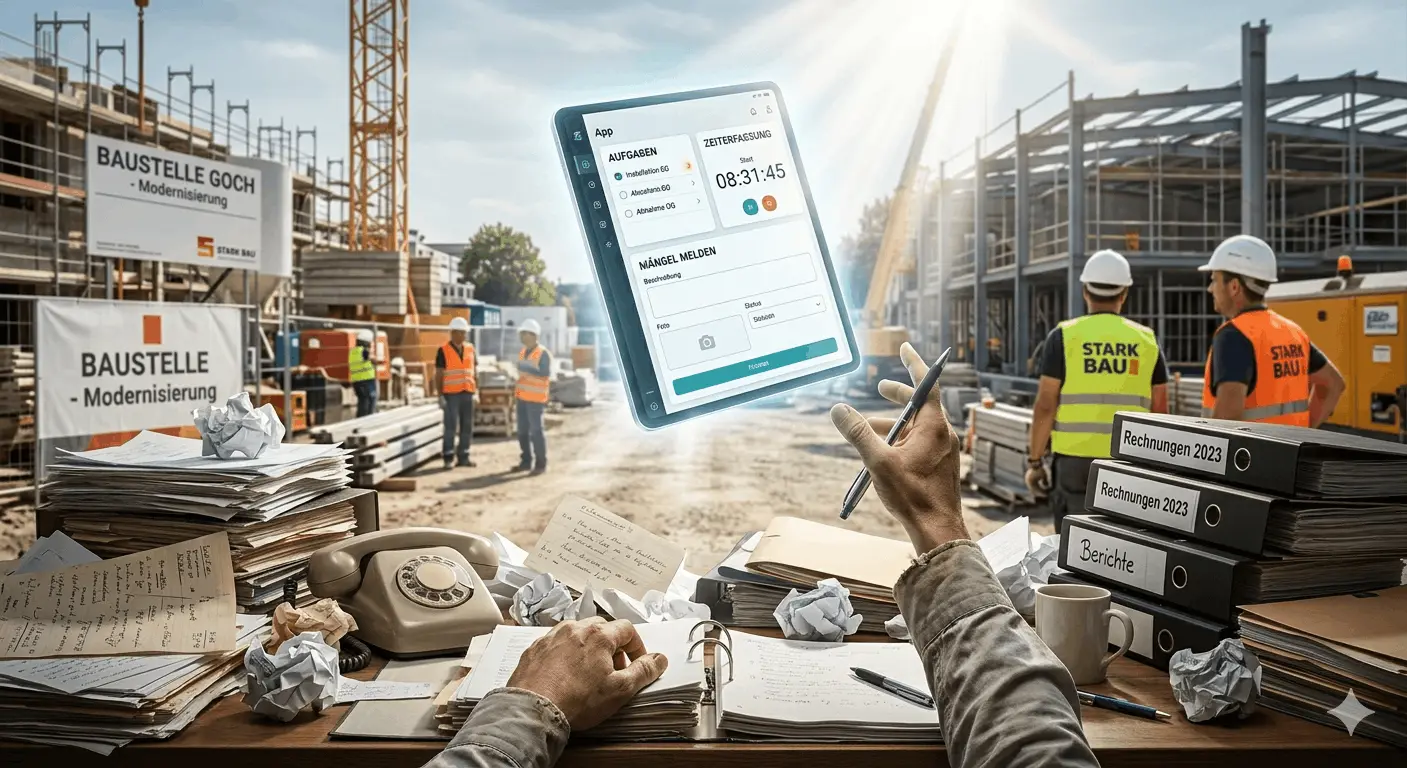 Zeiterfassung auf einer Baustelle